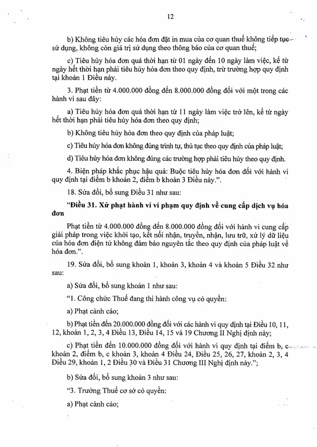 Nghị định số 310/2025/NĐ-CP sửa đổi, bổ sung quy định xử phạt vi phạm hành chính về thuế, hóa đơn- Ảnh 12. Nghị định số 310/2025/NĐ-CP sửa đổi, bổ sung quy định xử phạt vi phạm hành chính về thuế, hóa đơn- Ảnh 12.