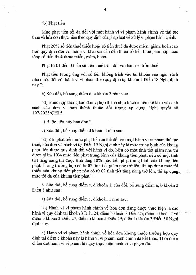 Nghị định số 310/2025/NĐ-CP sửa đổi, bổ sung quy định xử phạt vi phạm hành chính về thuế, hóa đơn- Ảnh 4. Nghị định số 310/2025/NĐ-CP sửa đổi, bổ sung quy định xử phạt vi phạm hành chính về thuế, hóa đơn- Ảnh 4.