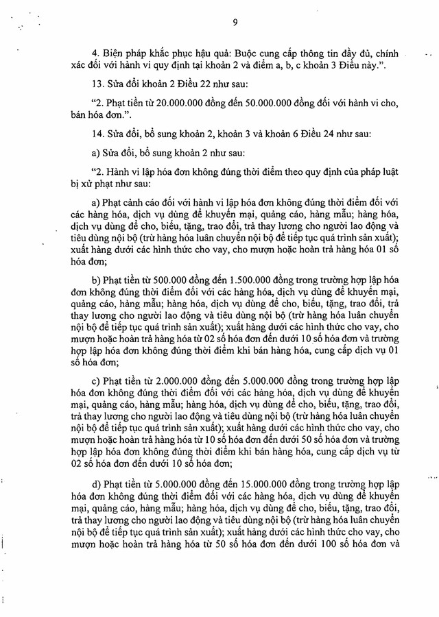 Nghị định số 310/2025/NĐ-CP sửa đổi, bổ sung quy định xử phạt vi phạm hành chính về thuế, hóa đơn- Ảnh 9. Nghị định số 310/2025/NĐ-CP sửa đổi, bổ sung quy định xử phạt vi phạm hành chính về thuế, hóa đơn- Ảnh 9.
