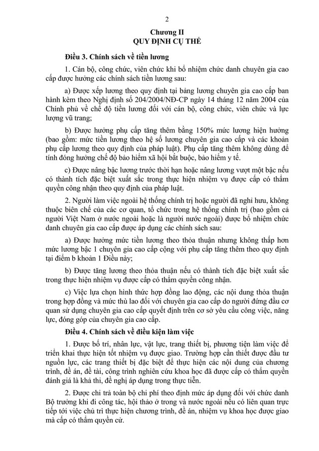 TOÀN VĂN: Dự thảo Nghị định quy định về chế độ, chính sách đối với chuyên gia cao cấp- Ảnh 2.
