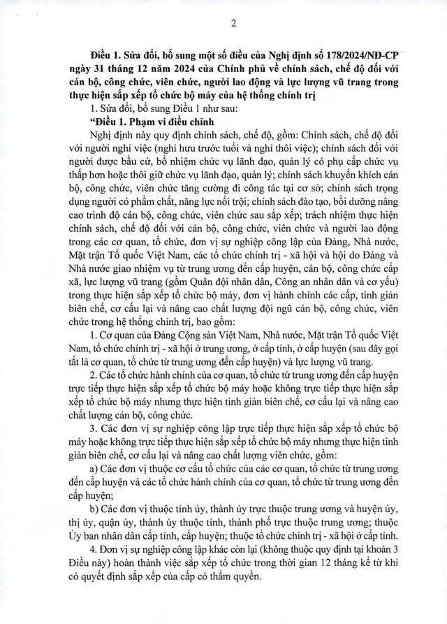 TOÀN VĂN: Nghị định 67/2025/NĐ-CP sửa đổi chính sách với cán bộ, CCVC, người lao động, LLVT trong sắp xếp bộ máy- Ảnh 2.
