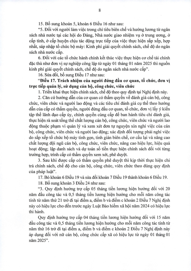 TOÀN VĂN: Nghị định 67/2025/NĐ-CP sửa đổi chính sách với cán bộ, CCVC, người lao động, LLVT trong sắp xếp bộ máy- Ảnh 8.
