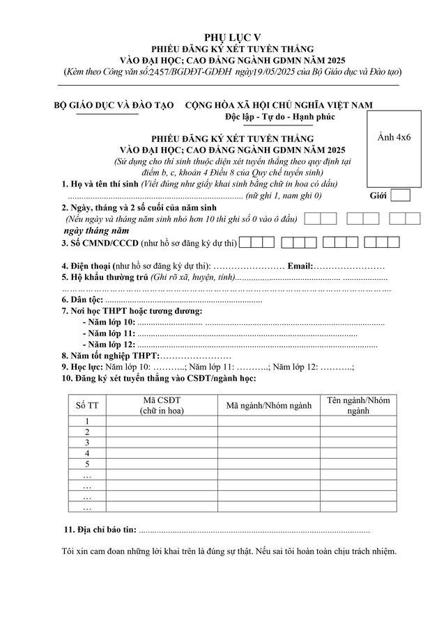 Công văn 2457/BGDĐT-GDĐH hướng dẫn tuyển sinh đại học, cao đẳng năm 2025- Ảnh 21. Công văn 2457/BGDĐT-GDĐH hướng dẫn tuyển sinh đại học, cao đẳng năm 2025- Ảnh 21.