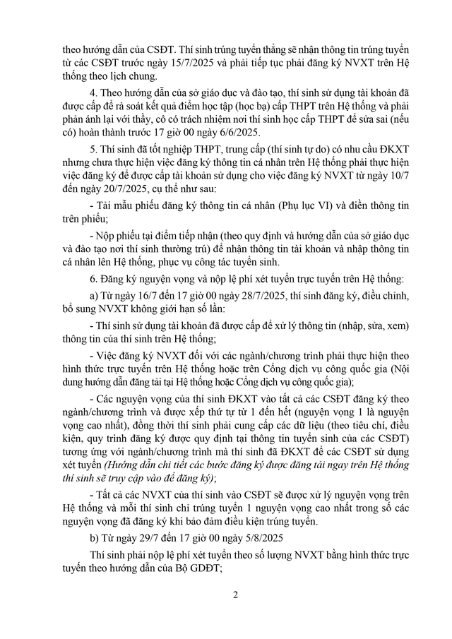 Công văn 2457/BGDĐT-GDĐH hướng dẫn tuyển sinh đại học, cao đẳng năm 2025- Ảnh 2. Công văn 2457/BGDĐT-GDĐH hướng dẫn tuyển sinh đại học, cao đẳng năm 2025- Ảnh 2.