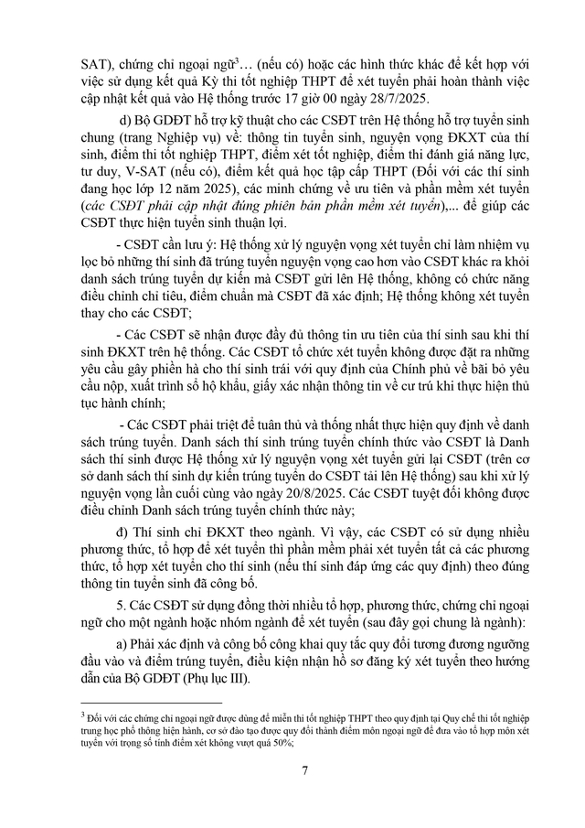 Công văn 2457/BGDĐT-GDĐH hướng dẫn tuyển sinh đại học, cao đẳng năm 2025- Ảnh 7. Công văn 2457/BGDĐT-GDĐH hướng dẫn tuyển sinh đại học, cao đẳng năm 2025- Ảnh 7.