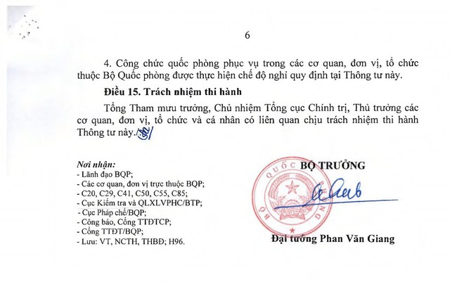 TOÀN VĂN: Thông tư 56/2025/TT-BQP quy định chế độ nghỉ của sĩ quan, quân nhân chuyên nghiệp, công nhân và viên chức quốc phòng- Ảnh 6. TOÀN VĂN: Thông tư 56/2025/TT-BQP quy định chế độ nghỉ của sĩ quan, quân nhân chuyên nghiệp, công nhân và viên chức quốc phòng- Ảnh 6.