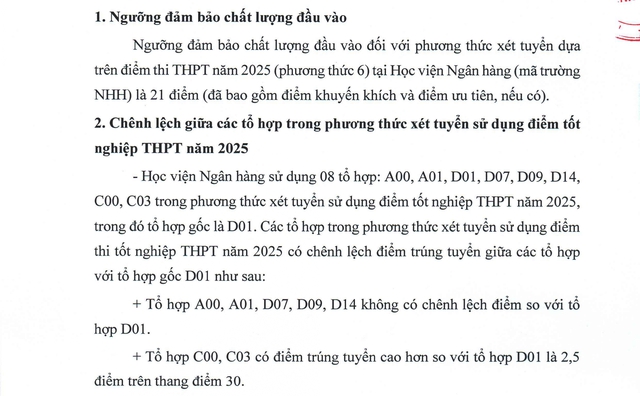 Điểm sàn tuyển sinh năm 2025 của Học viện Ngân hàng- Ảnh 1. Điểm sàn tuyển sinh năm 2025 của Học viện Ngân hàng- Ảnh 1.
