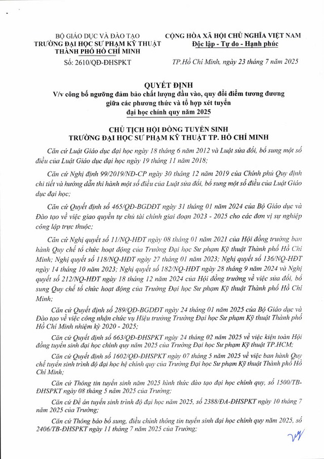 Điểm sàn Trường Đại học Sư phạm Kỹ thuật TPHCM năm 2025- Ảnh 1.