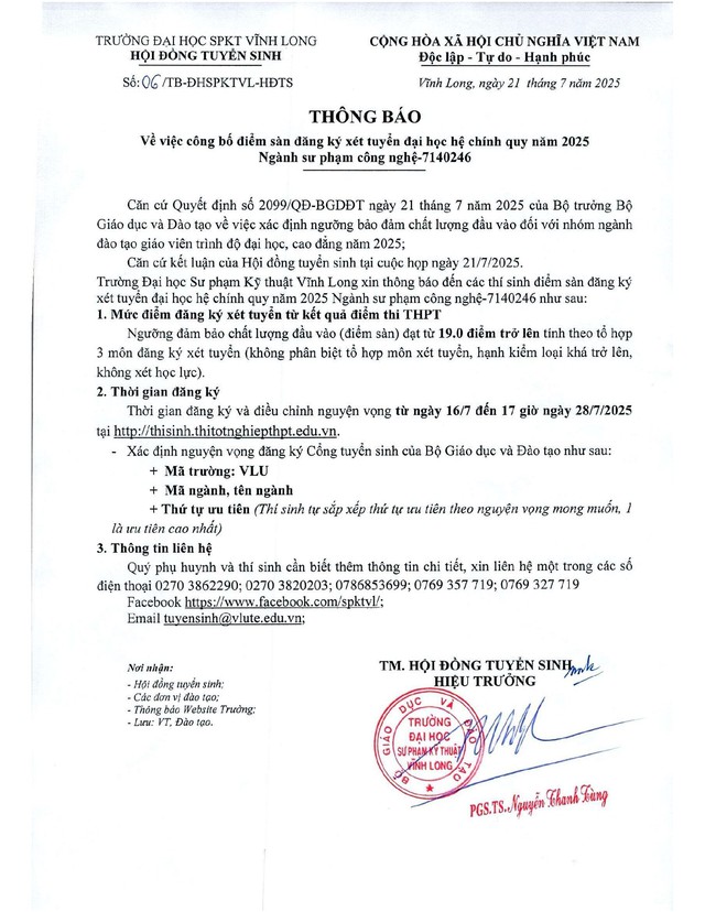 Điểm sàn Trường Đại học Sư phạm Kỹ thuật Vĩnh Long năm 2025- Ảnh 2.