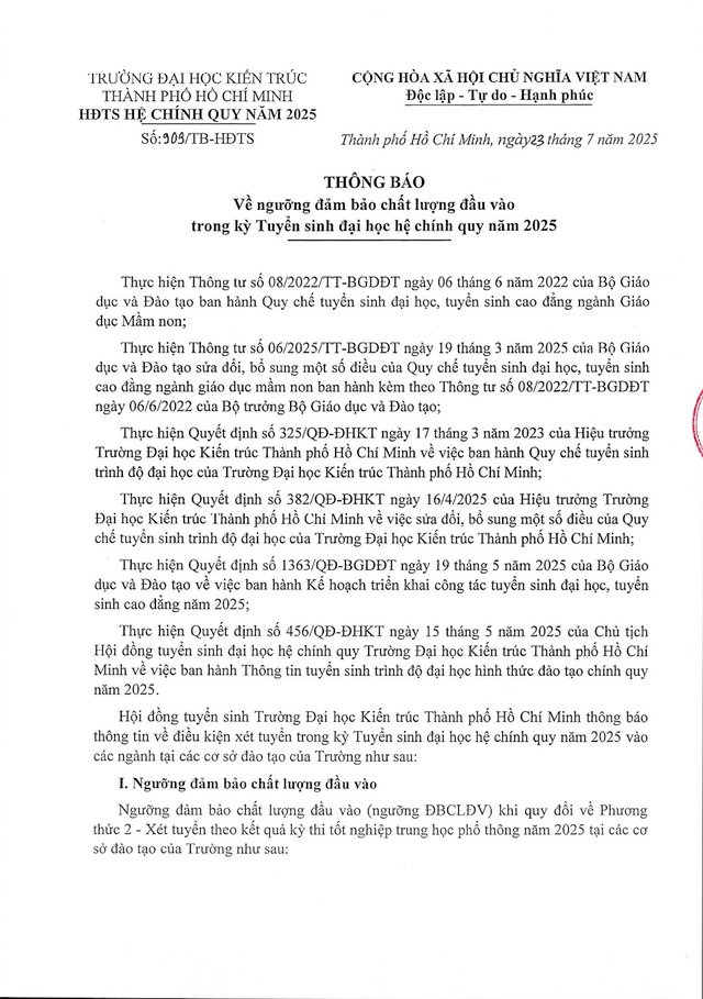 Điểm sàn Trường Đại học Kiến trúc TPHCM năm 2025- Ảnh 2.