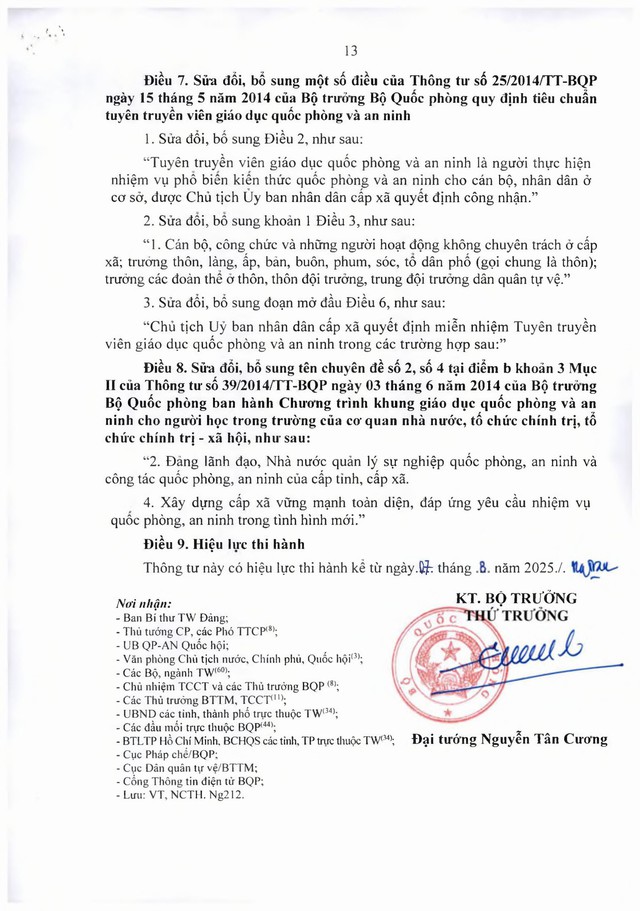 Thông tư 83/2025/TT-BQP sửa đổi, bổ sung các thông tư về công tác quốc phòng, dân quân tự vệ khi tổ chức chính quyền địa phương 2 cấp- Ảnh 13. Thông tư 83/2025/TT-BQP sửa đổi, bổ sung các thông tư về công tác quốc phòng, dân quân tự vệ khi tổ chức chính quyền địa phương 2 cấp- Ảnh 13.