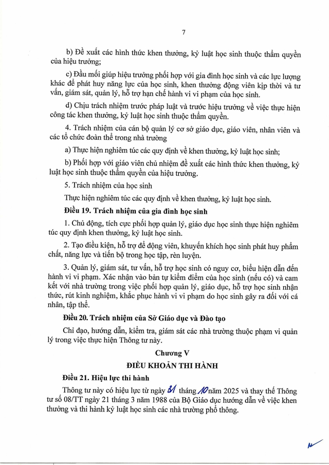 TOÀN VĂN: Thông tư 19/2025/TT-BGDĐT quy định về khen thưởng và kỷ luật học sinh- Ảnh 7.