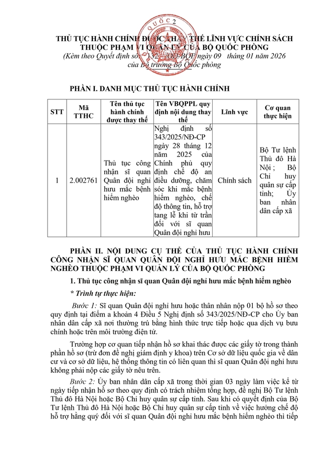 Hướng dẫn thực hiện thủ tục công nhận sĩ quan Quân đội nghỉ hưu mắc bệnh hiểm nghèo- Ảnh 2.