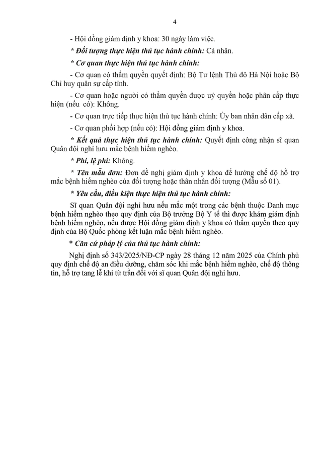 Hướng dẫn thực hiện thủ tục công nhận sĩ quan Quân đội nghỉ hưu mắc bệnh hiểm nghèo- Ảnh 4.