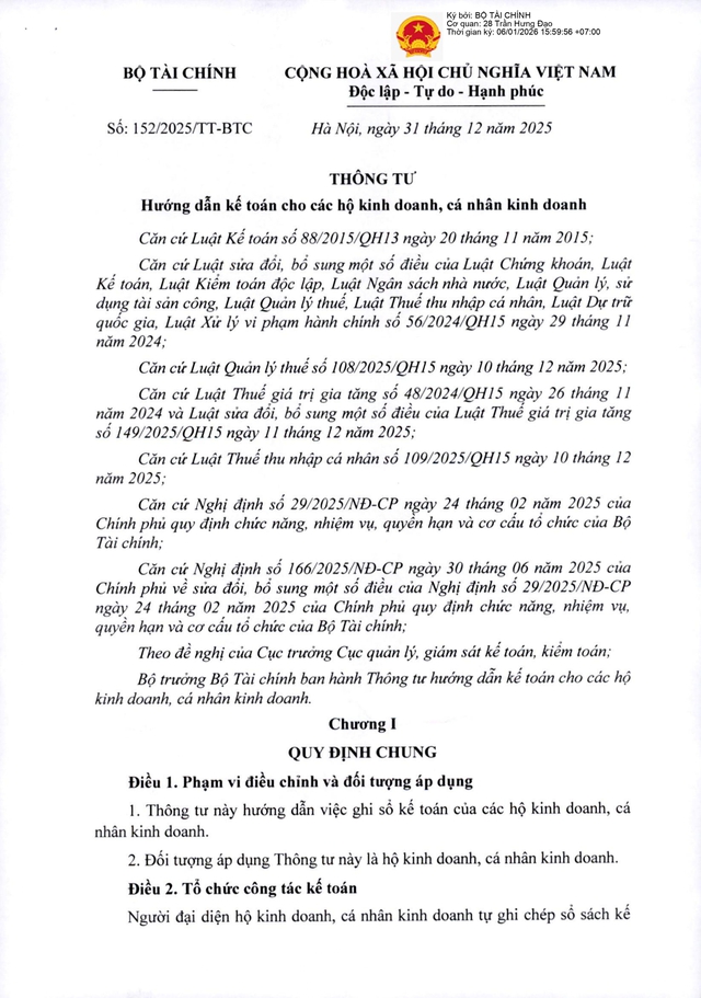 TOÀN VĂN: Thông tư 152/2025/TT-BTС hướng dẫn kế toán cho các hộ kinh doanh, cá nhân kinh doanh- Ảnh 2.