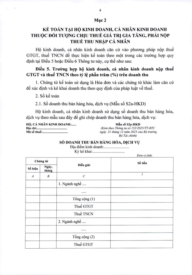 TOÀN VĂN: Thông tư 152/2025/TT-BTС hướng dẫn kế toán cho các hộ kinh doanh, cá nhân kinh doanh- Ảnh 5.