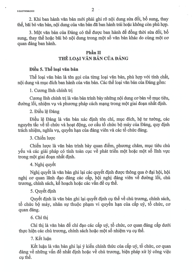 Quy định số 399-QĐ/TW của Ban Bí thư về thể loại, thẩm quyền ban hành và thể thức văn bản của Đảng- Ảnh 3.