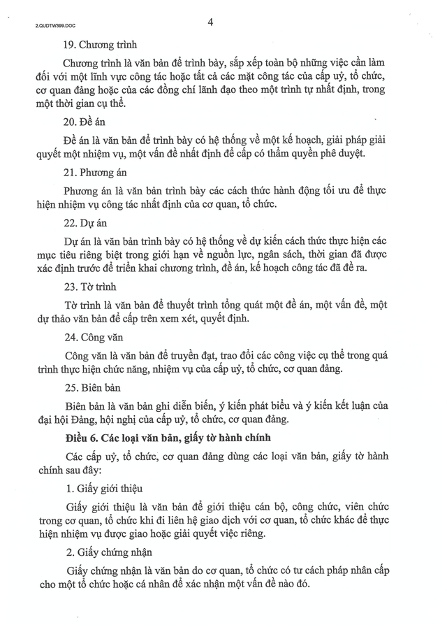 Quy định số 399-QĐ/TW của Ban Bí thư về thể loại, thẩm quyền ban hành và thể thức văn bản của Đảng- Ảnh 5.