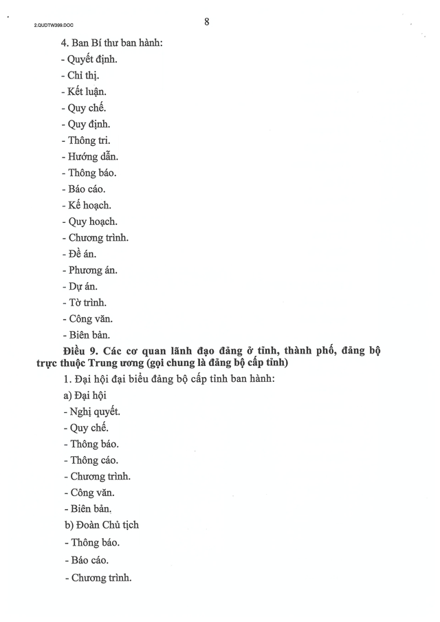 Quy định số 399-QĐ/TW của Ban Bí thư về thể loại, thẩm quyền ban hành và thể thức văn bản của Đảng- Ảnh 9.