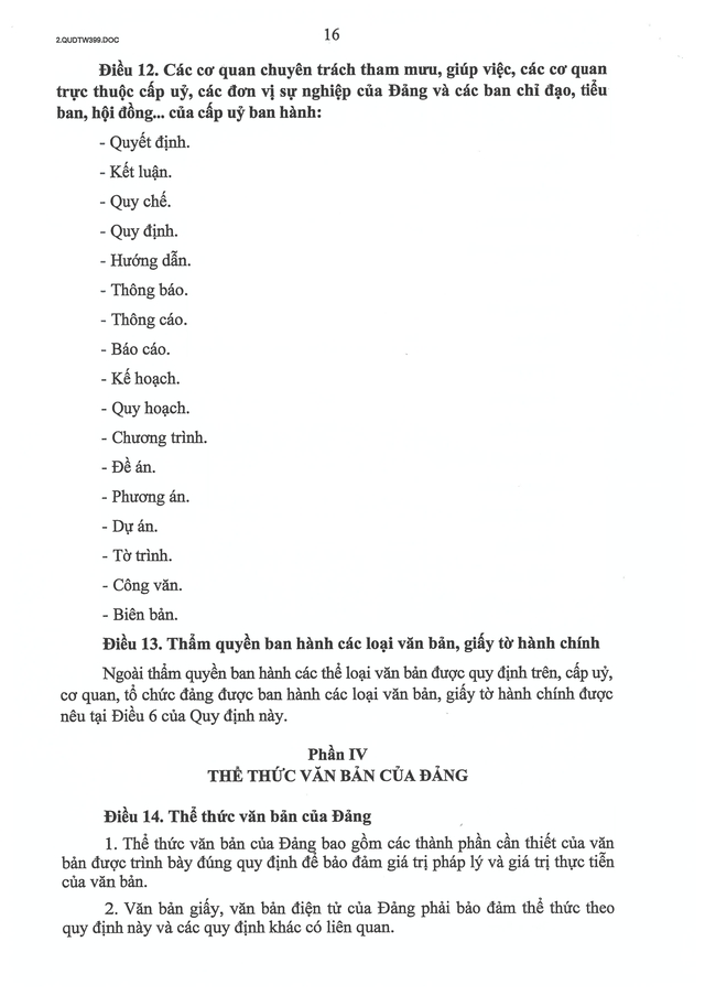 Quy định số 399-QĐ/TW của Ban Bí thư về thể loại, thẩm quyền ban hành và thể thức văn bản của Đảng- Ảnh 17.