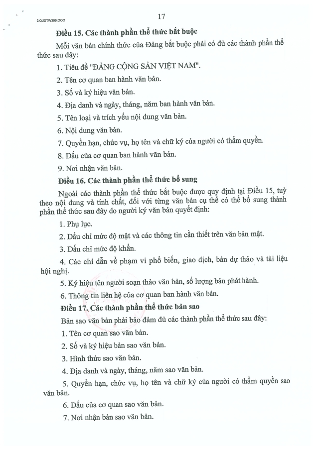 Quy định số 399-QĐ/TW của Ban Bí thư về thể loại, thẩm quyền ban hành và thể thức văn bản của Đảng- Ảnh 18.