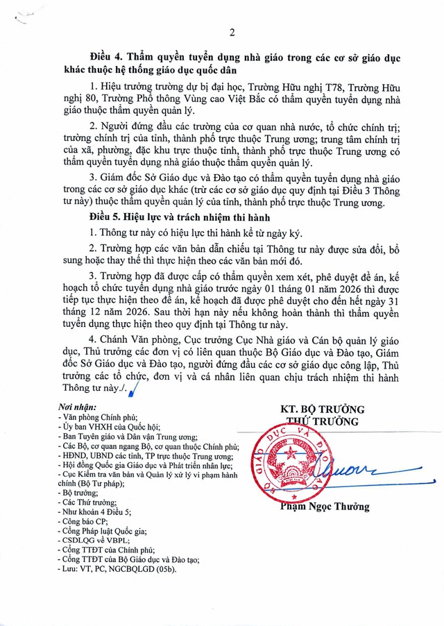 Thông tư số 01/2026/TT-BGDĐT quy định thẩm quyền tuyển dụng nhà giáo- Ảnh 2. Thông tư số 01/2026/TT-BGDĐT quy định thẩm quyền tuyển dụng nhà giáo- Ảnh 2.