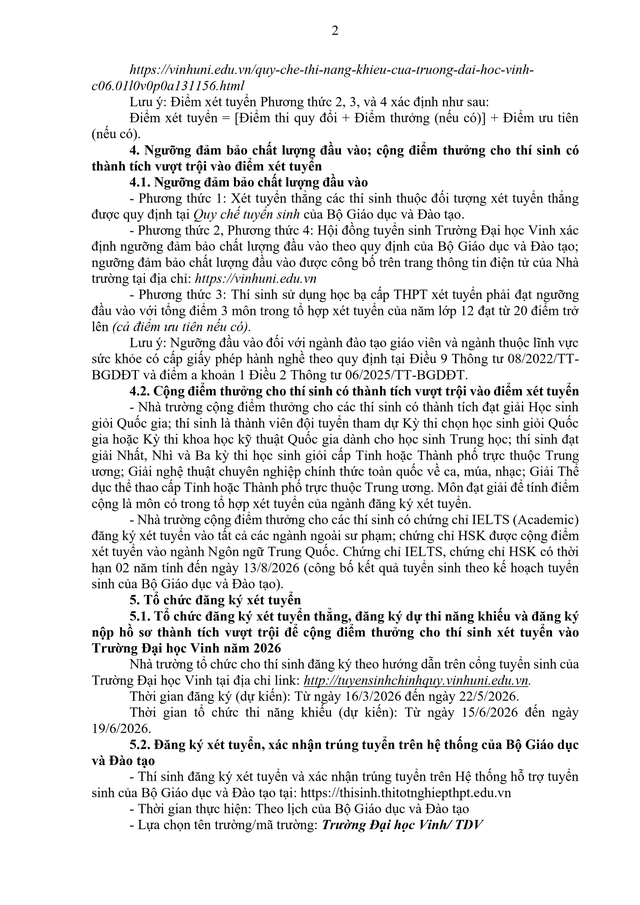 Trường Đại học Vinh thông báo tuyển sinh 2026 hệ đại học chính quy- Ảnh 2.