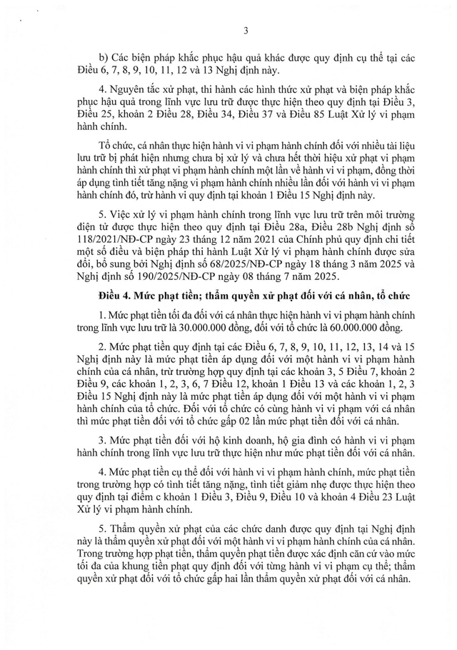 TOÀN VĂN: Nghị định 31/2026/NĐ-CP quy định xử phạt vi phạm hành chính trong lĩnh vực lưu trữ- Ảnh 3. TOÀN VĂN: Nghị định 31/2026/NĐ-CP quy định xử phạt vi phạm hành chính trong lĩnh vực lưu trữ- Ảnh 3.