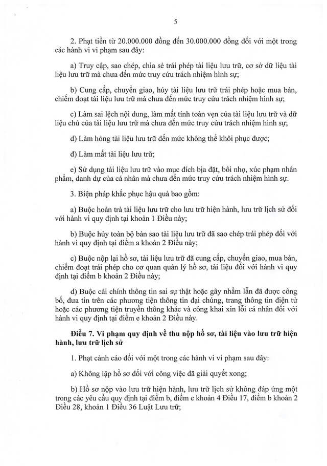 TOÀN VĂN: Nghị định 31/2026/NĐ-CP quy định xử phạt vi phạm hành chính trong lĩnh vực lưu trữ- Ảnh 5. TOÀN VĂN: Nghị định 31/2026/NĐ-CP quy định xử phạt vi phạm hành chính trong lĩnh vực lưu trữ- Ảnh 5.