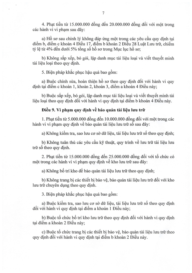 TOÀN VĂN: Nghị định 31/2026/NĐ-CP quy định xử phạt vi phạm hành chính trong lĩnh vực lưu trữ- Ảnh 7. TOÀN VĂN: Nghị định 31/2026/NĐ-CP quy định xử phạt vi phạm hành chính trong lĩnh vực lưu trữ- Ảnh 7.