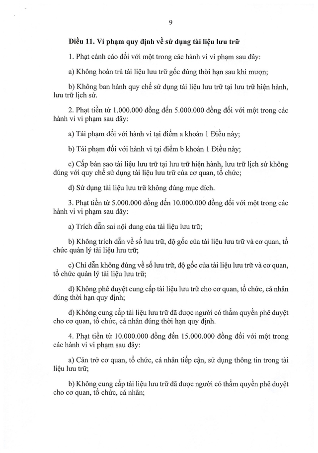 TOÀN VĂN: Nghị định 31/2026/NĐ-CP quy định xử phạt vi phạm hành chính trong lĩnh vực lưu trữ- Ảnh 9. TOÀN VĂN: Nghị định 31/2026/NĐ-CP quy định xử phạt vi phạm hành chính trong lĩnh vực lưu trữ- Ảnh 9.