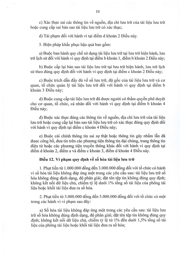TOÀN VĂN: Nghị định 31/2026/NĐ-CP quy định xử phạt vi phạm hành chính trong lĩnh vực lưu trữ- Ảnh 10. TOÀN VĂN: Nghị định 31/2026/NĐ-CP quy định xử phạt vi phạm hành chính trong lĩnh vực lưu trữ- Ảnh 10.