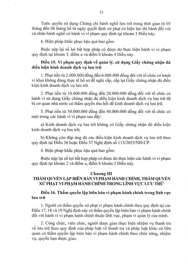 TOÀN VĂN: Nghị định 31/2026/NĐ-CP quy định xử phạt vi phạm hành chính trong lĩnh vực lưu trữ- Ảnh 13. TOÀN VĂN: Nghị định 31/2026/NĐ-CP quy định xử phạt vi phạm hành chính trong lĩnh vực lưu trữ- Ảnh 13.