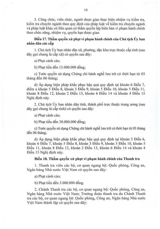 TOÀN VĂN: Nghị định 31/2026/NĐ-CP quy định xử phạt vi phạm hành chính trong lĩnh vực lưu trữ- Ảnh 14. TOÀN VĂN: Nghị định 31/2026/NĐ-CP quy định xử phạt vi phạm hành chính trong lĩnh vực lưu trữ- Ảnh 14.