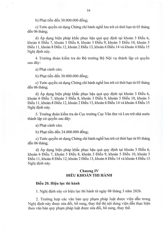 TOÀN VĂN: Nghị định 31/2026/NĐ-CP quy định xử phạt vi phạm hành chính trong lĩnh vực lưu trữ- Ảnh 16. TOÀN VĂN: Nghị định 31/2026/NĐ-CP quy định xử phạt vi phạm hành chính trong lĩnh vực lưu trữ- Ảnh 16.