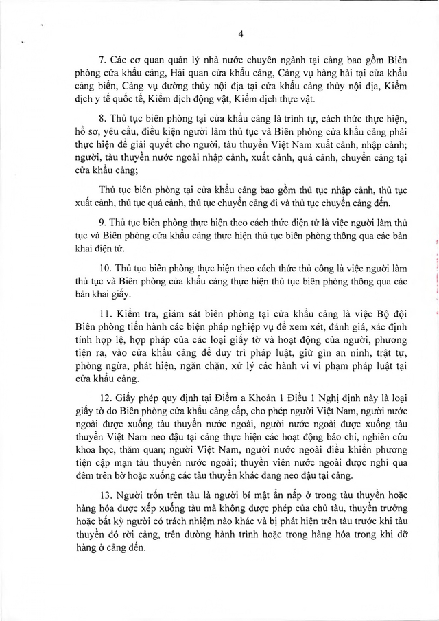 Văn bản hợp nhất số 16/VBHN-BQP: Nghị định quy định quản lý, bảo vệ an ninh, trật tự tại cửa khẩu cảng- Ảnh 4.