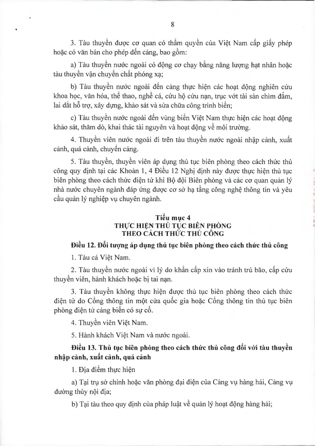 Văn bản hợp nhất số 16/VBHN-BQP: Nghị định quy định quản lý, bảo vệ an ninh, trật tự tại cửa khẩu cảng- Ảnh 8.