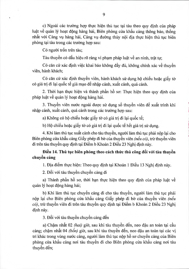 Văn bản hợp nhất số 16/VBHN-BQP: Nghị định quy định quản lý, bảo vệ an ninh, trật tự tại cửa khẩu cảng- Ảnh 9.