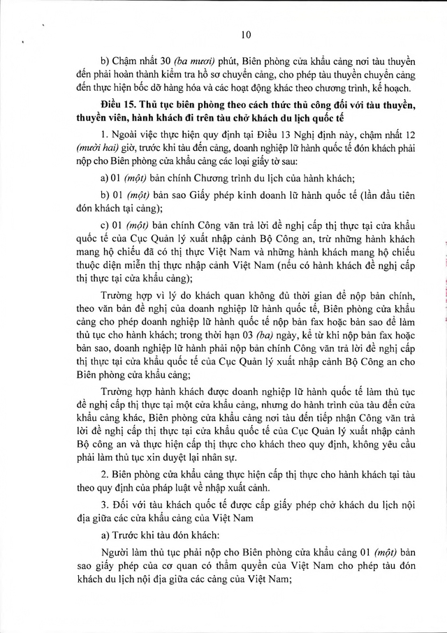 Văn bản hợp nhất số 16/VBHN-BQP: Nghị định quy định quản lý, bảo vệ an ninh, trật tự tại cửa khẩu cảng- Ảnh 10.