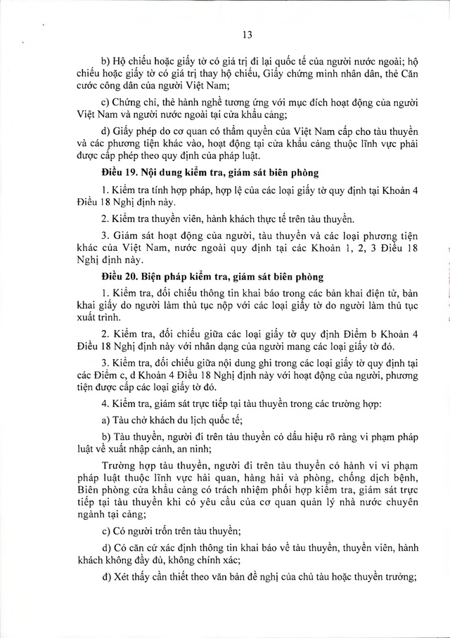 Văn bản hợp nhất số 16/VBHN-BQP: Nghị định quy định quản lý, bảo vệ an ninh, trật tự tại cửa khẩu cảng- Ảnh 13.