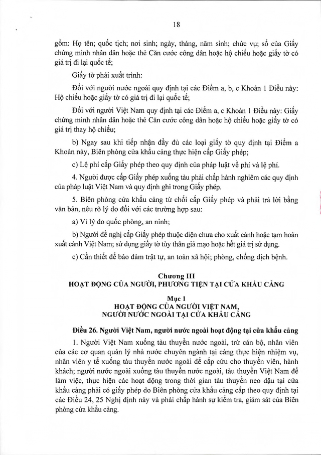 Văn bản hợp nhất số 16/VBHN-BQP: Nghị định quy định quản lý, bảo vệ an ninh, trật tự tại cửa khẩu cảng- Ảnh 18.