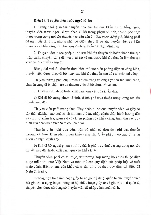 Văn bản hợp nhất số 16/VBHN-BQP: Nghị định quy định quản lý, bảo vệ an ninh, trật tự tại cửa khẩu cảng- Ảnh 21.