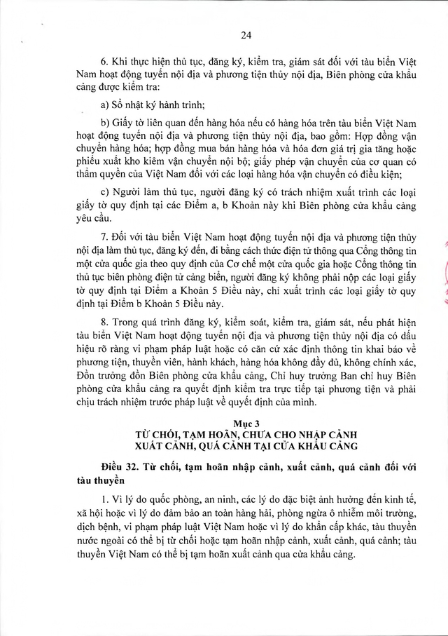 Văn bản hợp nhất số 16/VBHN-BQP: Nghị định quy định quản lý, bảo vệ an ninh, trật tự tại cửa khẩu cảng- Ảnh 24.