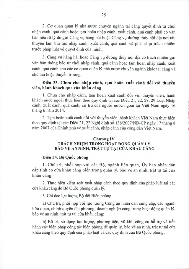 Văn bản hợp nhất số 16/VBHN-BQP: Nghị định quy định quản lý, bảo vệ an ninh, trật tự tại cửa khẩu cảng- Ảnh 25.