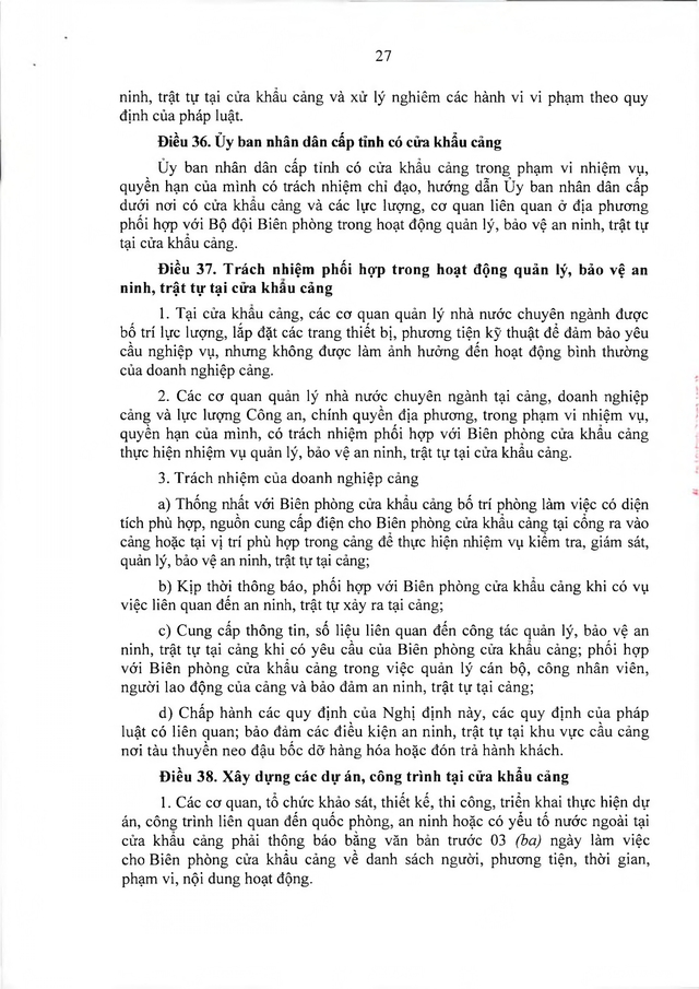 Văn bản hợp nhất số 16/VBHN-BQP: Nghị định quy định quản lý, bảo vệ an ninh, trật tự tại cửa khẩu cảng- Ảnh 27.