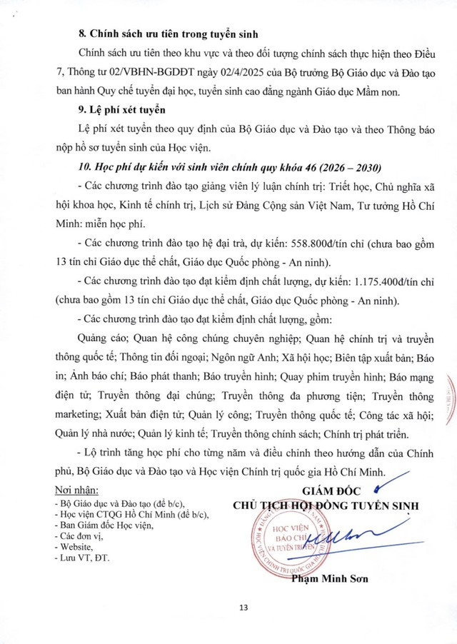 Dự kiến phương án tuyển sinh của Học viện Báo chí và Tuyên truyền (AJC) năm 2026- Ảnh 13. Dự kiến phương án tuyển sinh của Học viện Báo chí và Tuyên truyền (AJC) năm 2026- Ảnh 13.