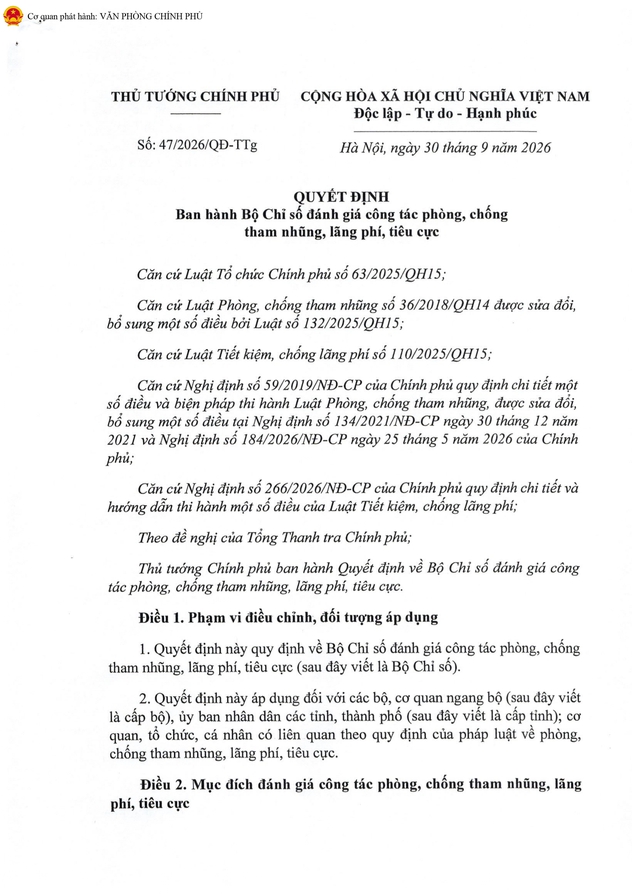 Ban hành Bộ Chỉ số đánh giá công tác phòng, chống tham nhũng, lãng phí, tiêu cực- Ảnh 2.