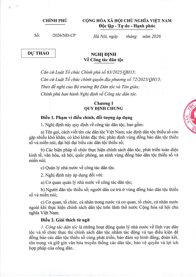 Toàn văn dự thảo Nghị định về Công tác dân tộc - Ảnh 1.