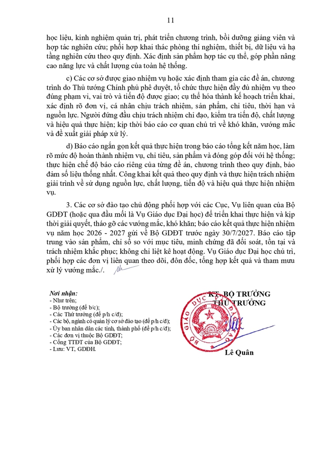Văn bản số 7314/BGDĐT-GDĐH thực hiện nhiệm vụ năm học 2026-2027 đối với giáo dục đại học, cao đẳng sư phạm- Ảnh 11.