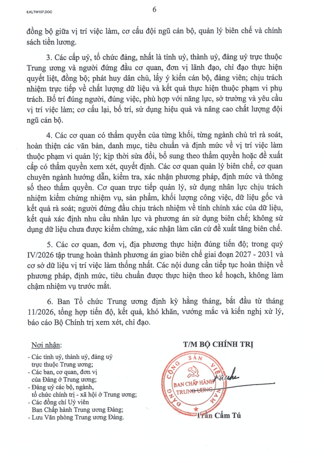 Kết luận số 107-KL/TW về hoàn thiện hệ thống vị trí việc làm gắn với xây dựng đội ngũ cán bộ, quản lý biên chế- Ảnh 6.